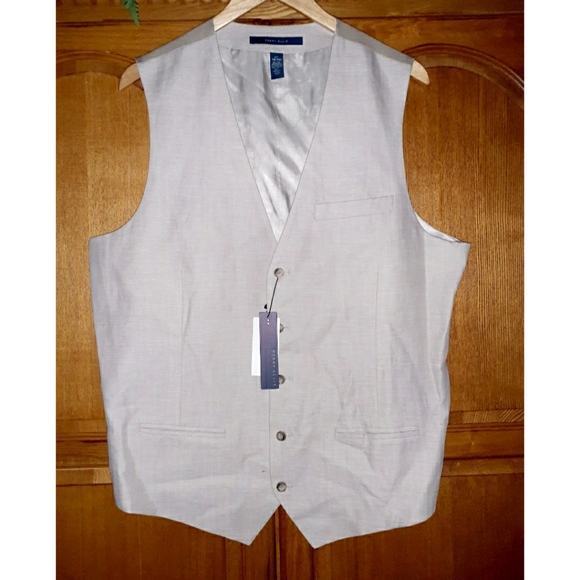 Perry Ellis Big & Tall Slim Fit Linen Blend Vest - Picture 13 of 13